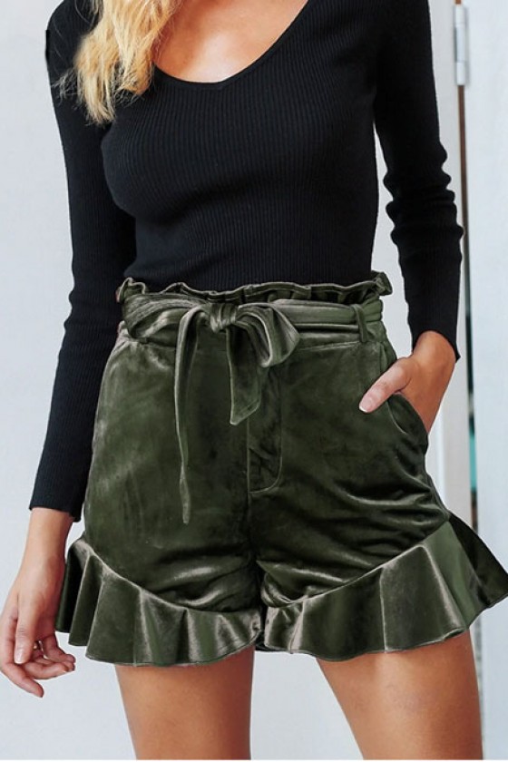Erica Velvet Shorts in Green